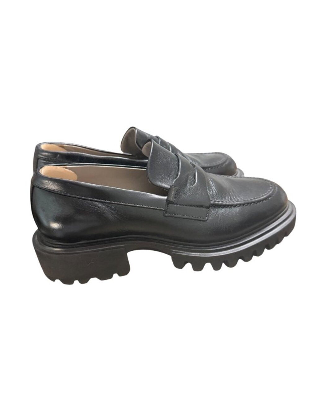 All Saints Black Lola Lugged Chunky Sole Penny Loafers Leather Womens Size 10 - Picture 5 of 10